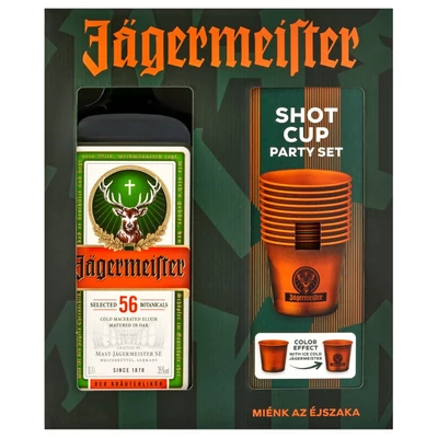 Jägermeister ajándékcsomag 9 színváltós alumínium pohárral DRS (0,7L / 35%)
