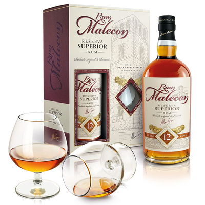 Malecon 12 éves rum díszdobozban 2 pohárral (0,7L / 40%)