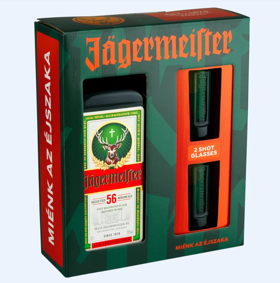 Jägermeister ajándékcsomag 2 shot pohárral DRS (0,7L / 35%)