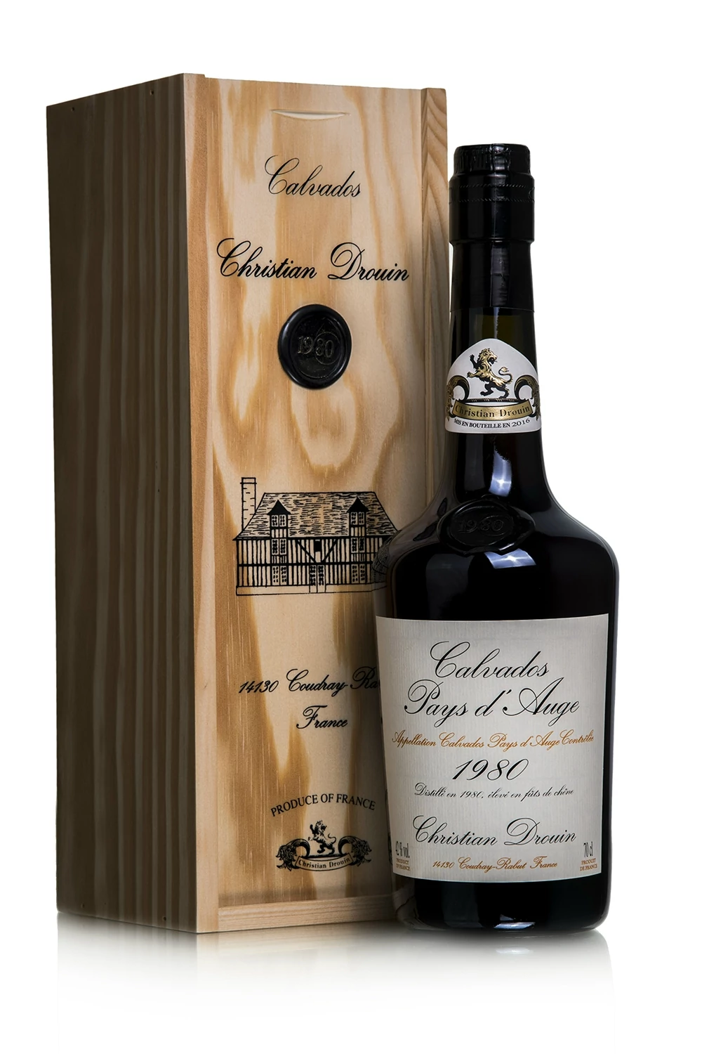 Christian Drouin calvados 1980 fadobozban (0,7L / 42%)
