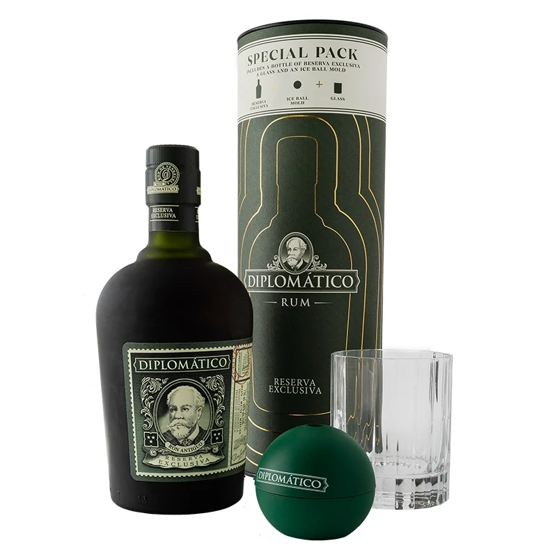 Diplomatico Exclusiva rum díszdobozban pohárral és jéggömb készítővel DRS (0,7L / 40%)